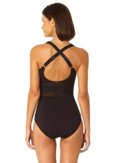 Swimwear Specialty Store -Swimwear Specialty Store 23MO03601AnneColeHighNeckMeshOnePieceBlackBackEdit