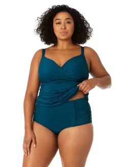 Anne Cole Surplice Under Wired Plus Size Tankini -Swimwear Specialty Store 23PT23301AnneColeSurpliceTankiniDeepSeaFrontEdit2