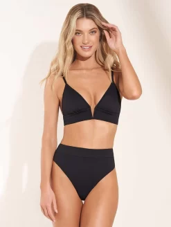 Maaji Parade Longline Triangle Bikini Top -Swimwear Specialty Store 3189STR004ParadeLLTriangleBra3075SCC011SuzyQHighRiseBottomBlackOrchidFront