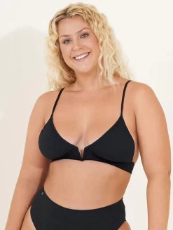 Maaji Parade Longline Triangle Bikini Top -Swimwear Specialty Store 3189STR004ParadeLLTriangleBraBlackOrchidFrontPlus