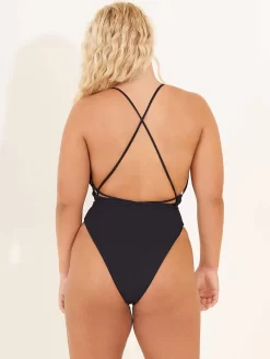 Maaji Safari Plunge One Piece Swimsuit -Swimwear Specialty Store 3227SOC002SafariVNeckOnePiecePlungeBlackOrchidBackPlus