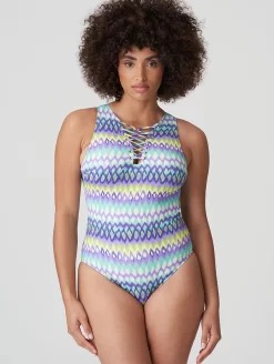 PrimaDonna Holiday Plunge Lace Up One Piece Swimsuit -Swimwear Specialty Store 4007145HolidaySpecialSwimsuitMezcalitaBlueFront