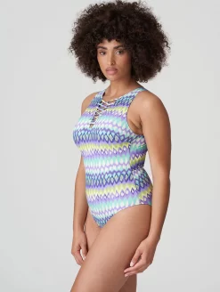 PrimaDonna Holiday Plunge Lace Up One Piece Swimsuit -Swimwear Specialty Store 4007145HolidaySpecialSwimsuitMezcalitaBlueSide
