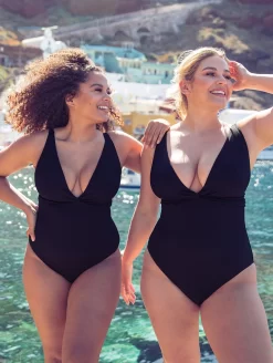 Curvy Kate Twist And Shout Non Wire One Piece Swimsuit -Swimwear Specialty Store CS024606NonWireOnePieceSwimsuitBlackFrontLifestyleEdited