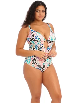 Elomi Party Bay Plunge One Piece Swimsuit -Swimwear Specialty Store ES801444PartyBayNonWiredPlungeSwimsuitLeoMultiSideEdited